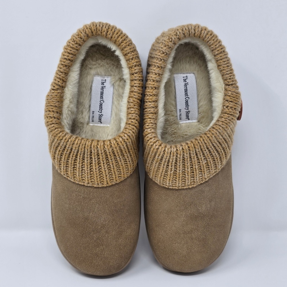 Vermont Country Store Slipper Clogs Ragg Cuff 82986 Womens 9M Chestnut Shoes